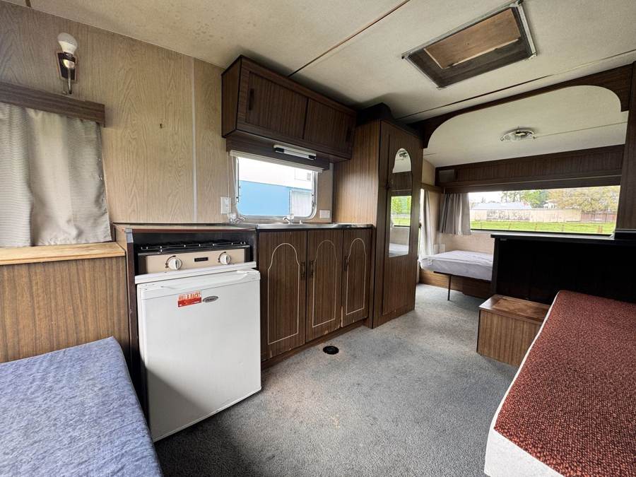 Caravan interior with bench and seating